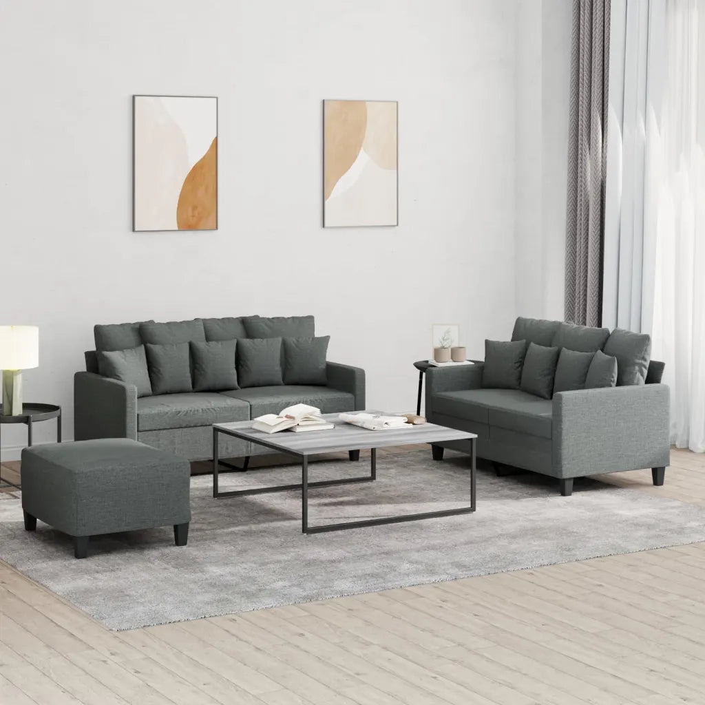 Set di Divani 3 pz con Cuscini Grigio Scuro in Tessuto 3201657