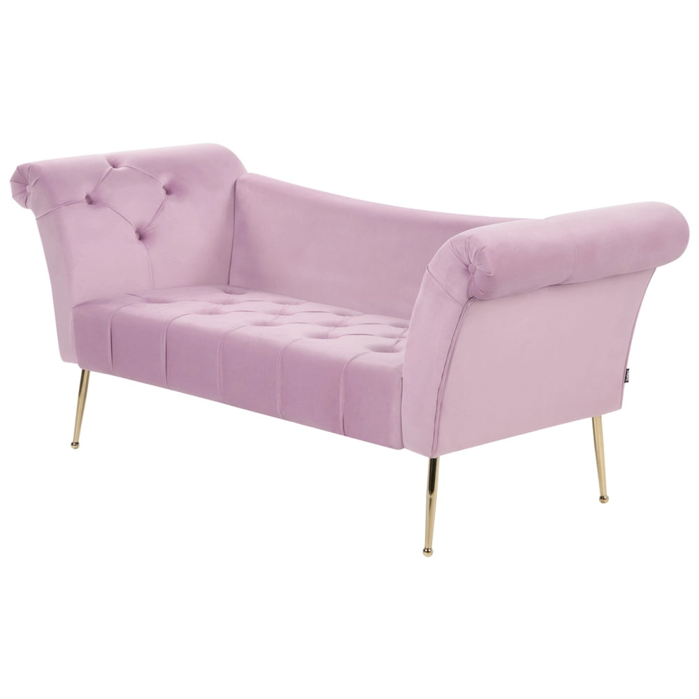 Chaise Longue in Velluto viola chiaro e Gambe Dorate in Metallo Stile Retró con gambe in metallo dorato