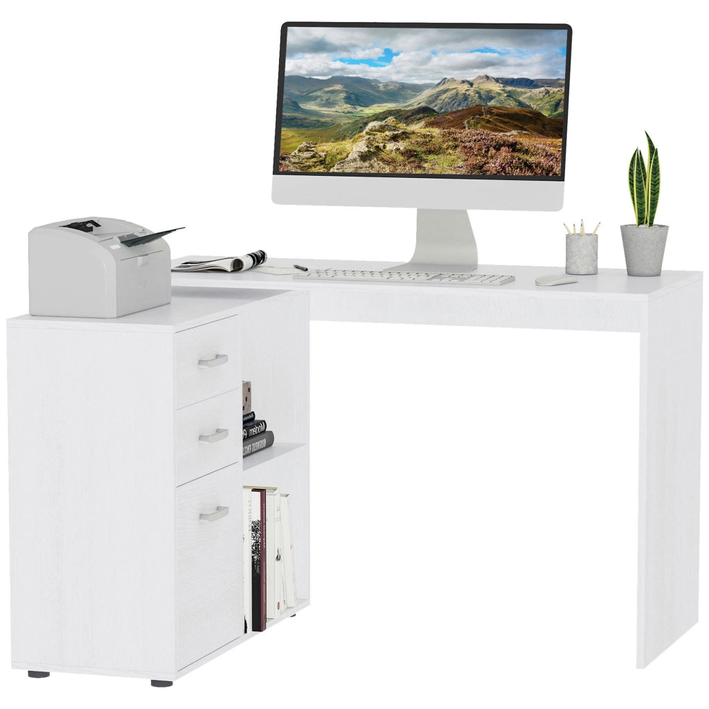 Scrivania angolare con cassetti e ripiani ¨C zephmum ¨C MDF bianco