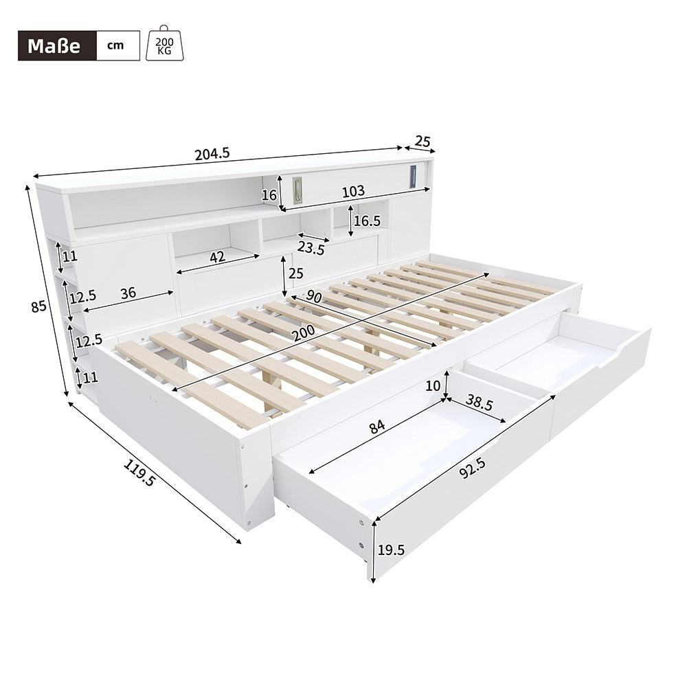 Letto bambini - Xylo - 90x200 cm contenitore bianco