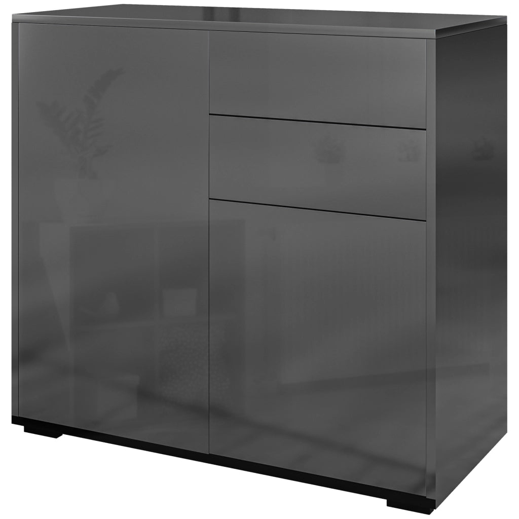 Com¨° con 2 cassetti e 2 ante ¨C Minimal ¨C 79x36x74 cm nero lucido