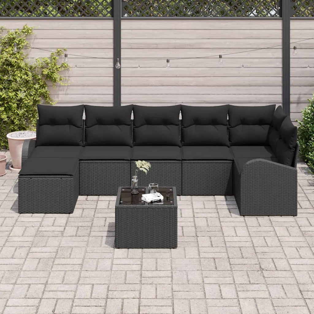 Set Divano da Giardino con cuscino 8 pcs Nero Poly Rattan
