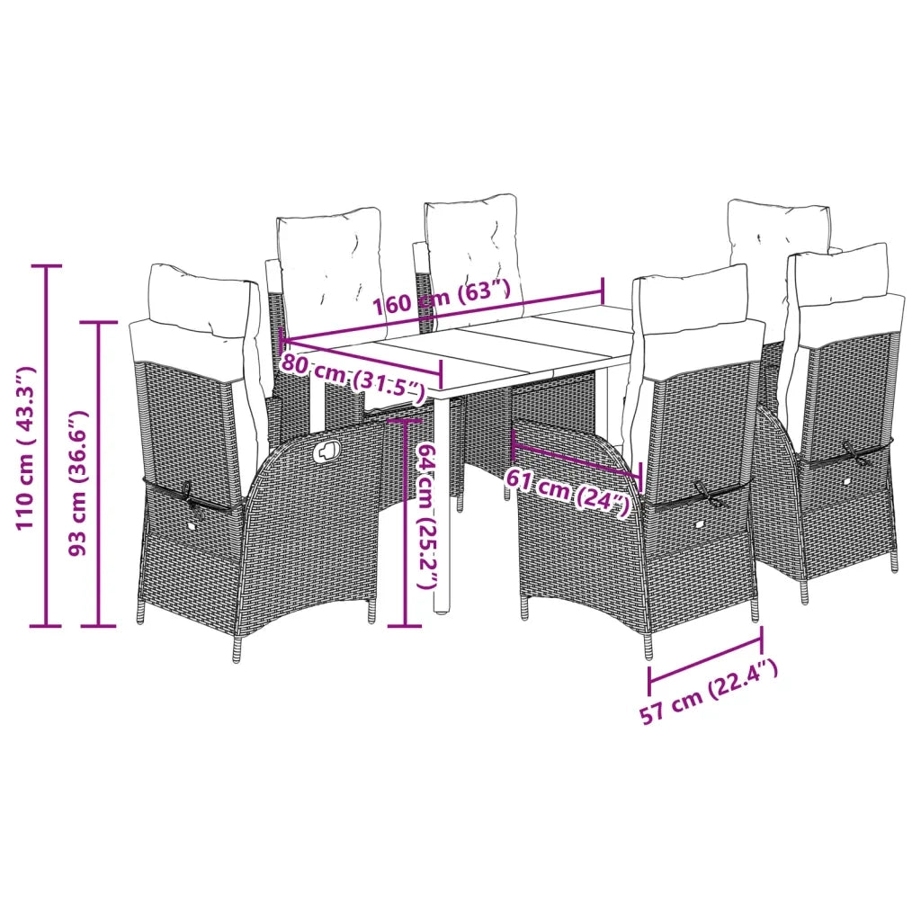 Set da Pranzo da Giardino 7 pz con Cuscini Beige in Polyrattan 3213251