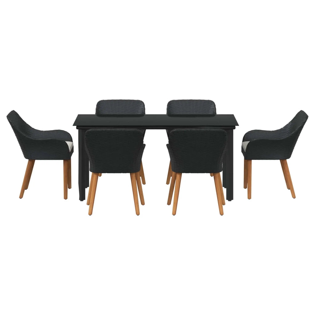 Set da Pranzo per Giardino con cuscino 7 pcs Nero polyrattan