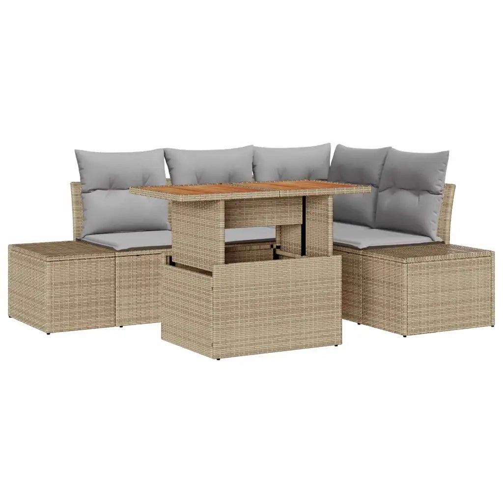 Set Divano da Giardino con cuscino 5 pcs Beige e grigio 3349958
