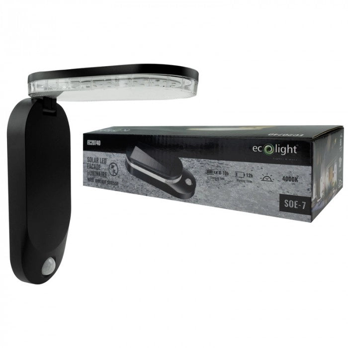 Applique solare LED pieghevole PIR crepusc. IP65 nera