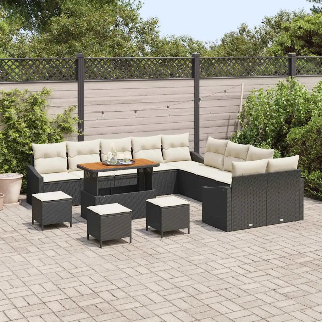 Set Divano da Giardino con cuscino 14 pcs Nero polyrattan 3362720