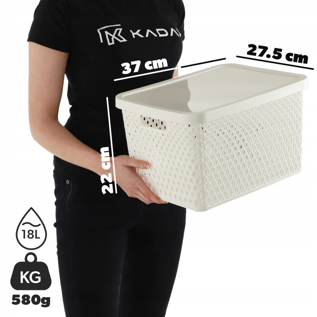 Set di 3 cestini in plastica KADAX con coperchio, colore bianco.