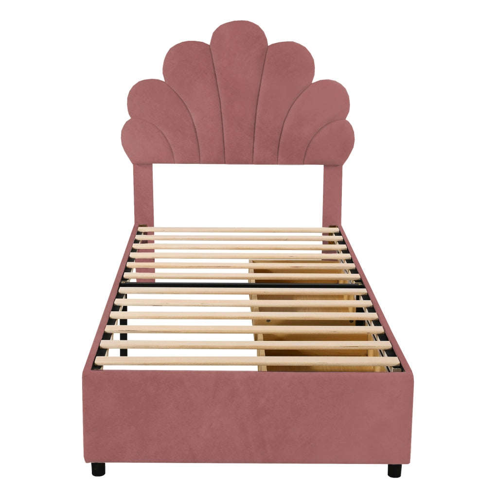 LETTO Imbottito 90x200 cm in velluto Rosa con 2 cassetti
