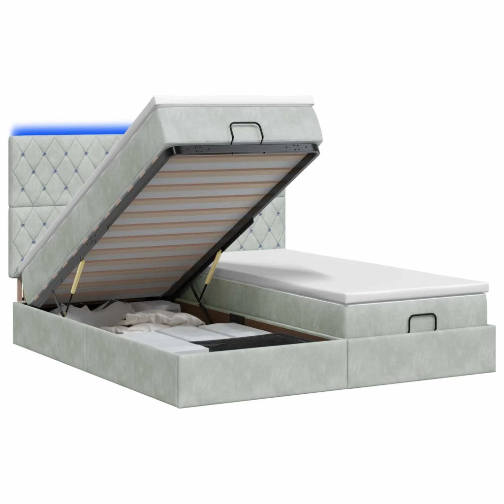 Letto Ottomano con Materasso e LED Grigio Chiaro 200 x 200 cm 3458484