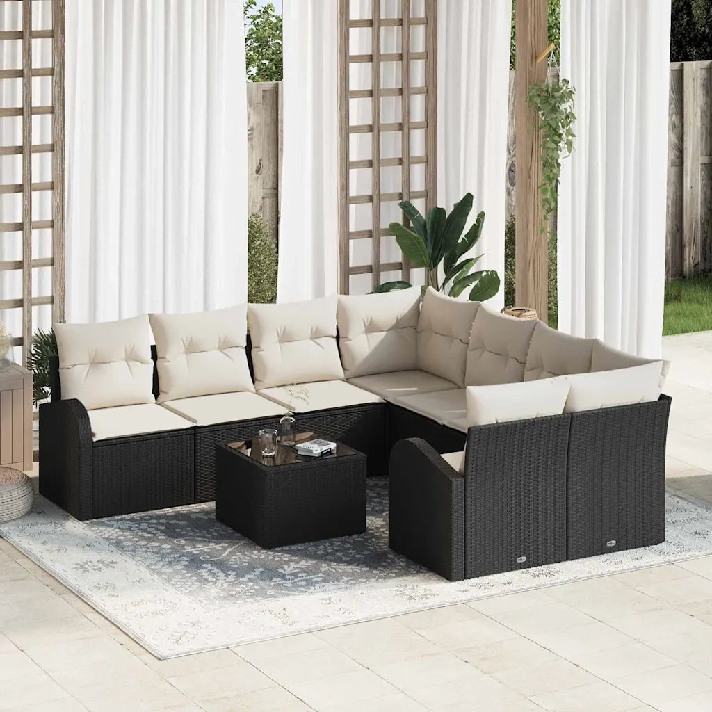 Set di divani con cuscino 9 pcs Nero e Crema polyrattan 3354646