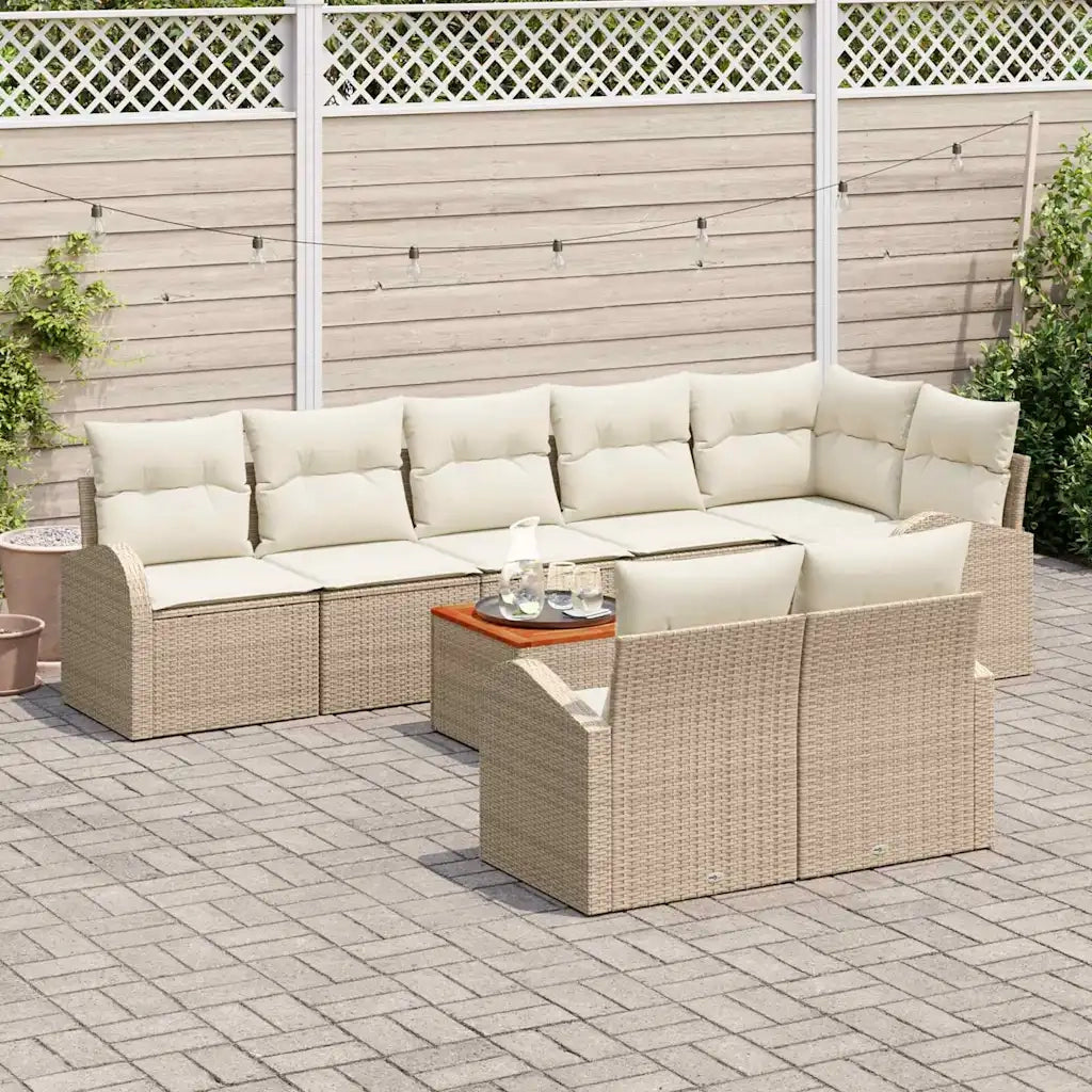 Set Divano da Giardino 9 pcs Beige e Crema polyrattan