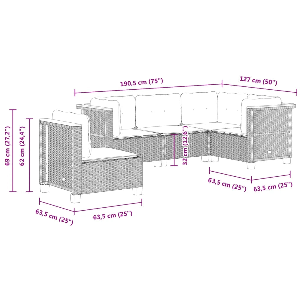 Set Divani da Giardino 5 pz con Cuscini in Polyrattan Nero 3261833