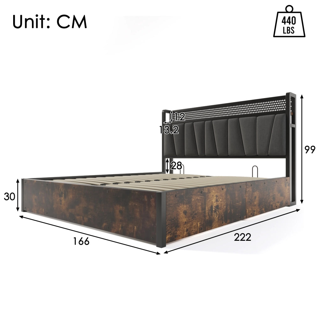 LETTO Matrimoniale 160x200 cm in lino grigio con materasso incluso e LED RGBW