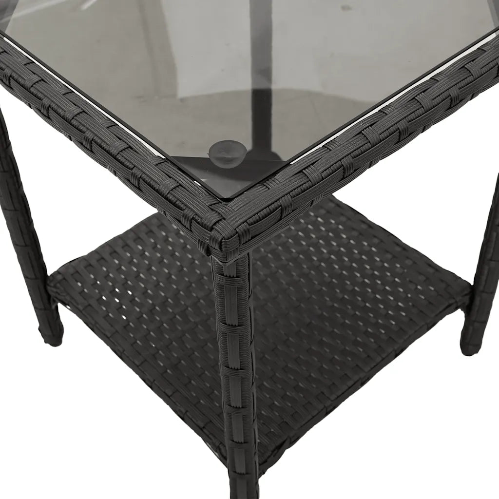Divano da Giardino con Tavolo e Cuscini a L Nero in Polyrattan 4103872