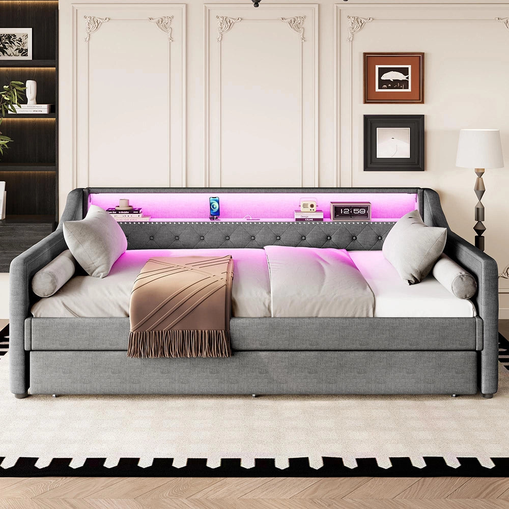 Divano letto daybed - Xylo - 90x200 cm LED USB grigio
