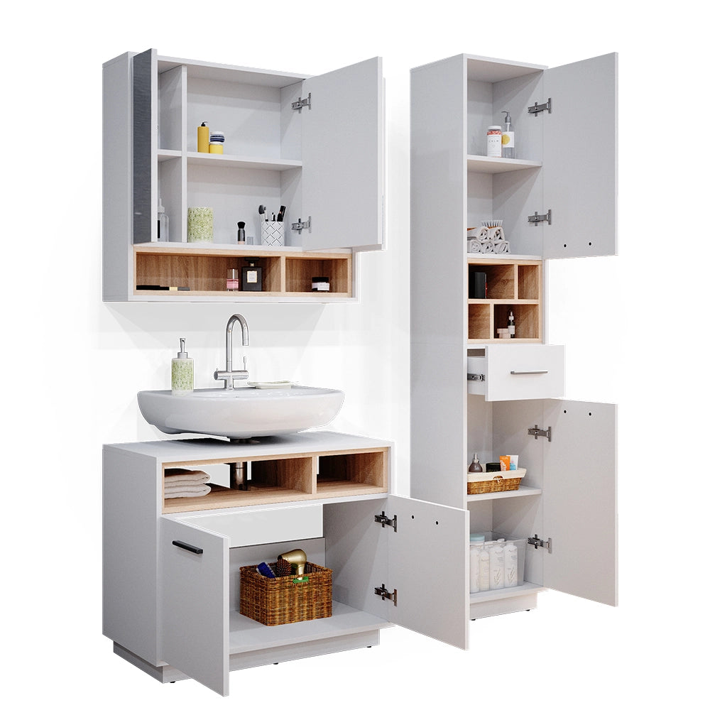 Vicco Set mobili bagno Bianco 3 parti, con colonna