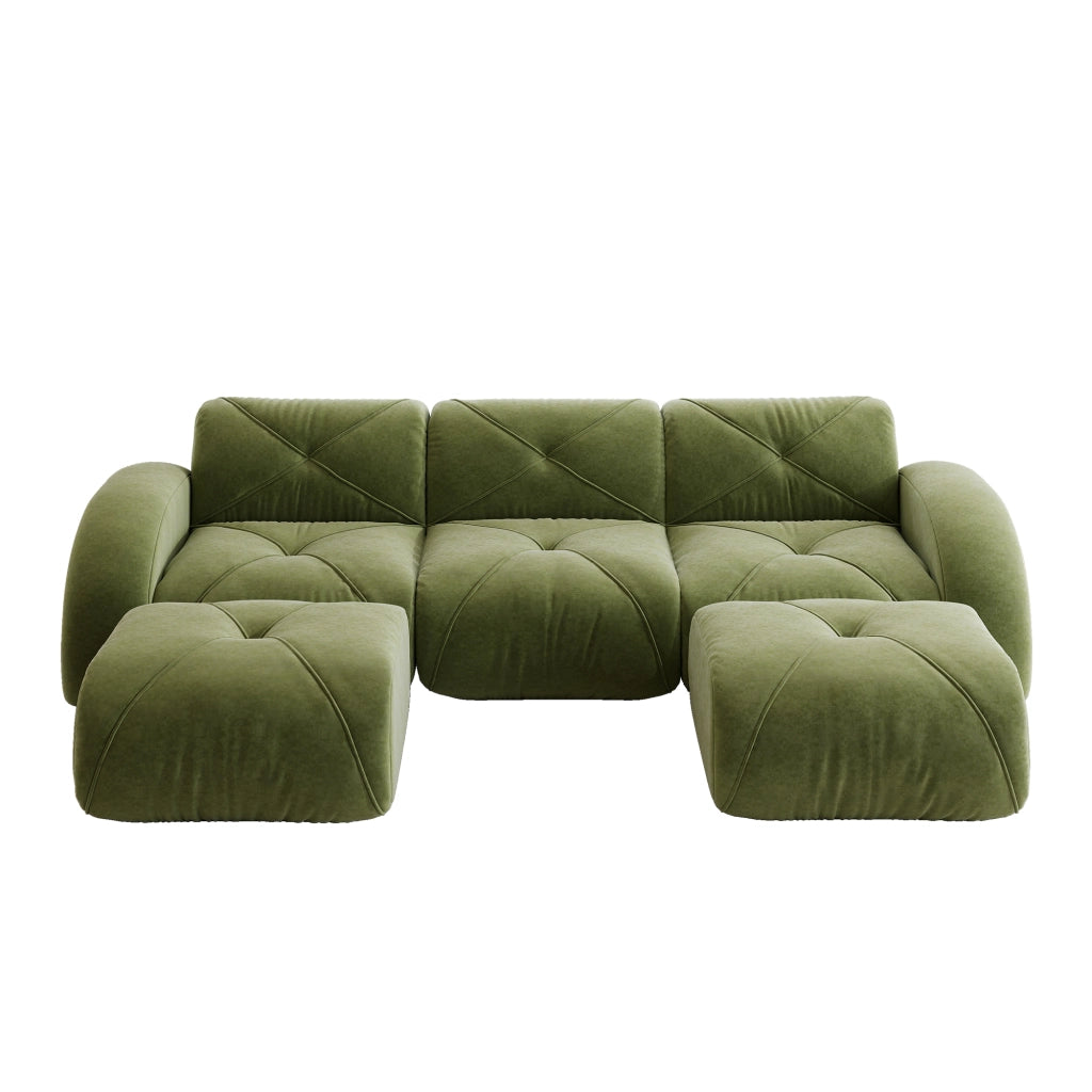 Sofa modulare a U 3 posti - Zephmum- 2 pouf inclusi tessuto comodo antiscivolo