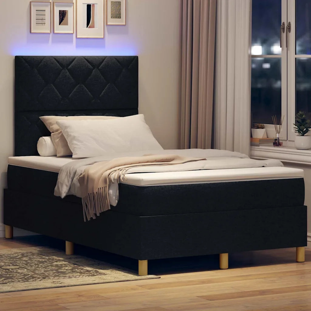 Letto a Sorgente LED con materasso Nero 120 x 190 cm Tessuto 3343161