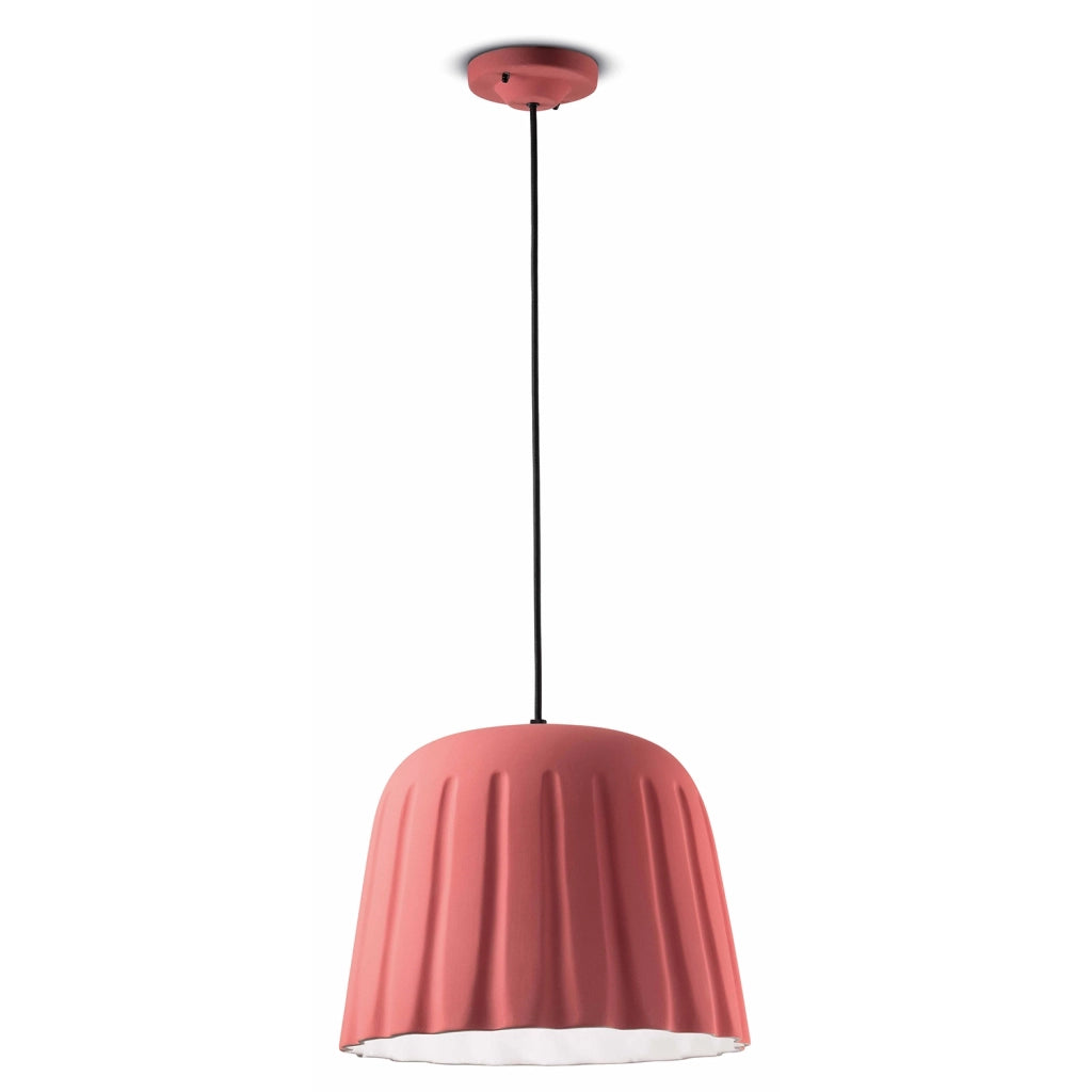 Sospensione Piccola Vintage Decò Madame Gres Ceramica Rosa Corallo 1 Luce E27