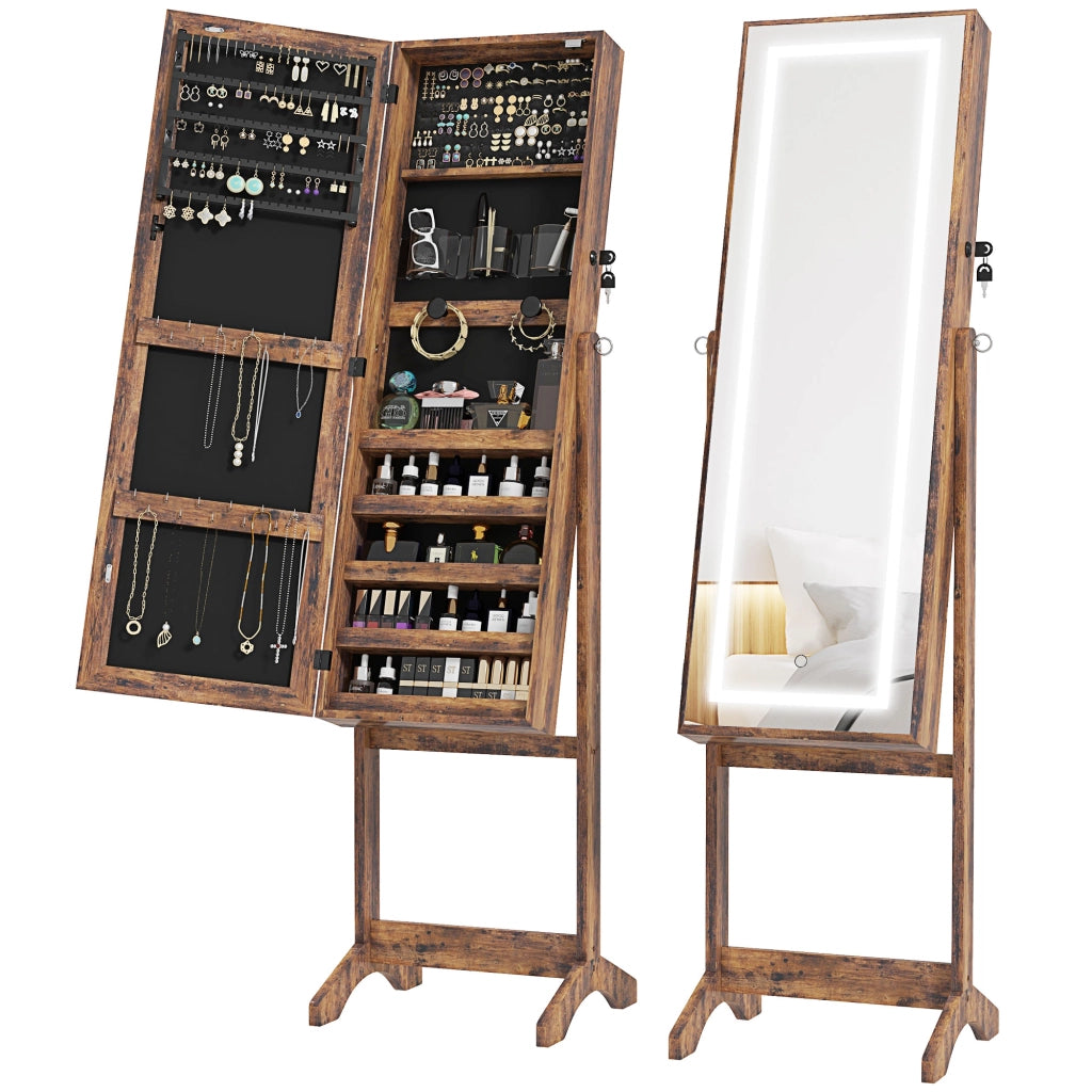 Specchio Cassettiera con Luci LED ¨C Minimal ¨C Marrone 60x40x138