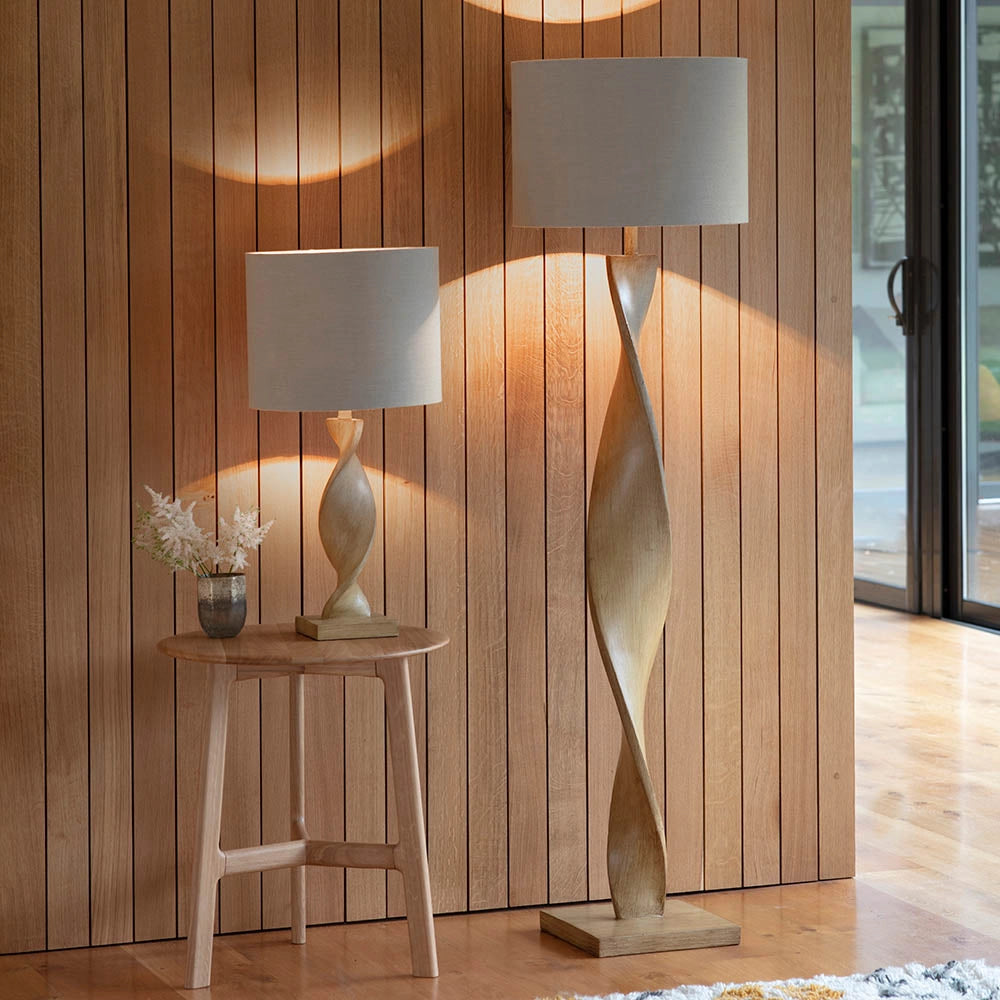 Lampada da tavolo scandinava Abia rovere lino E27 Endon