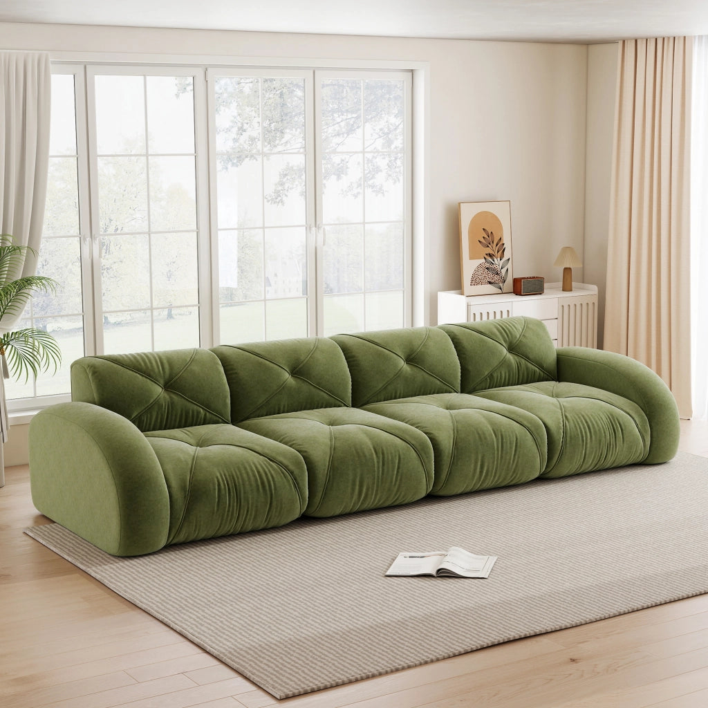 Sofa modulare senza cornice - Zephmum - Extra grande, 4 posti, tessuto Chenille comodo, design antiscivolo, facile assemblaggio, Verde