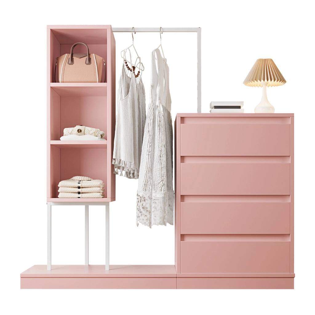 Armadio con Cassetti e Appendiabiti ¨C MINIMAL ¨C Rosa, B140xP40xH135