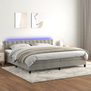 Letto a Molle con Materasso e LED Grigio Chiaro 200x200 cm Velluto