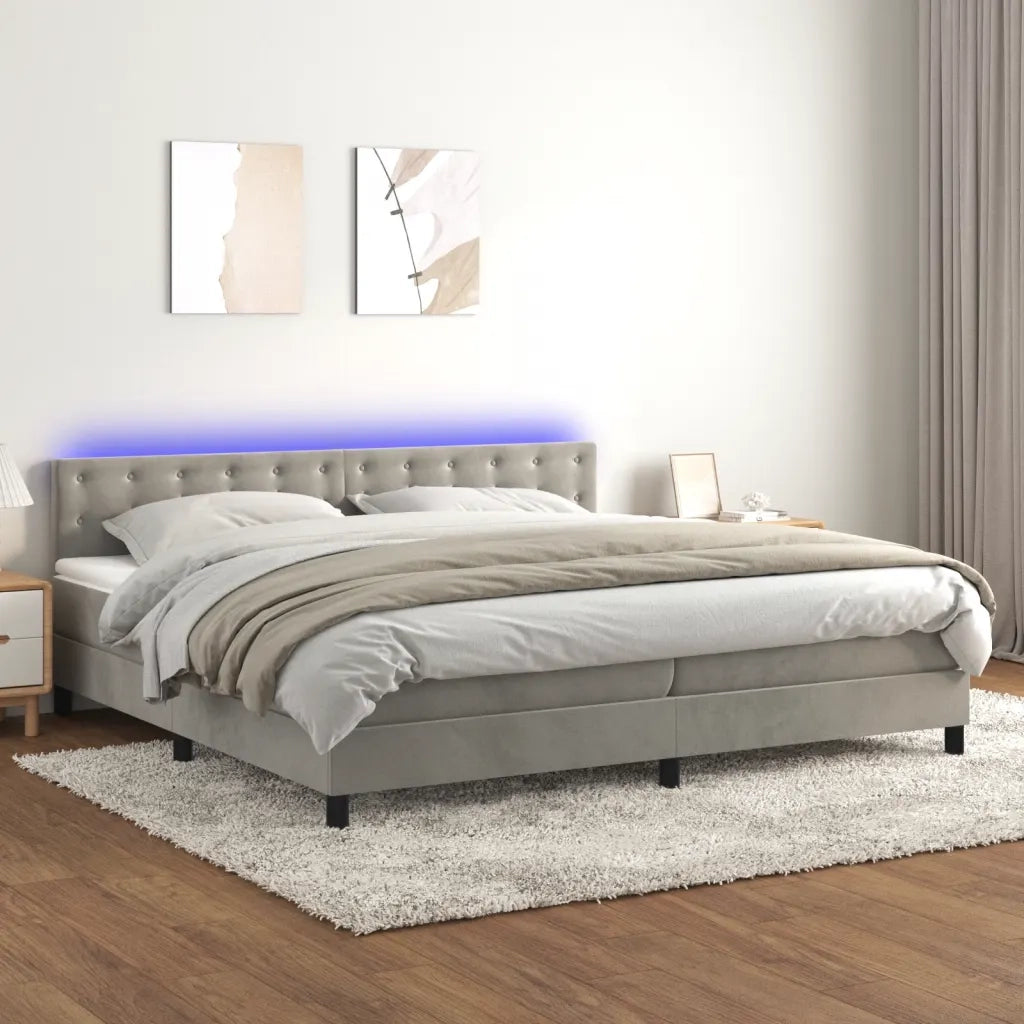 Letto a Molle con Materasso e LED Grigio Chiaro 200x200 cm Velluto