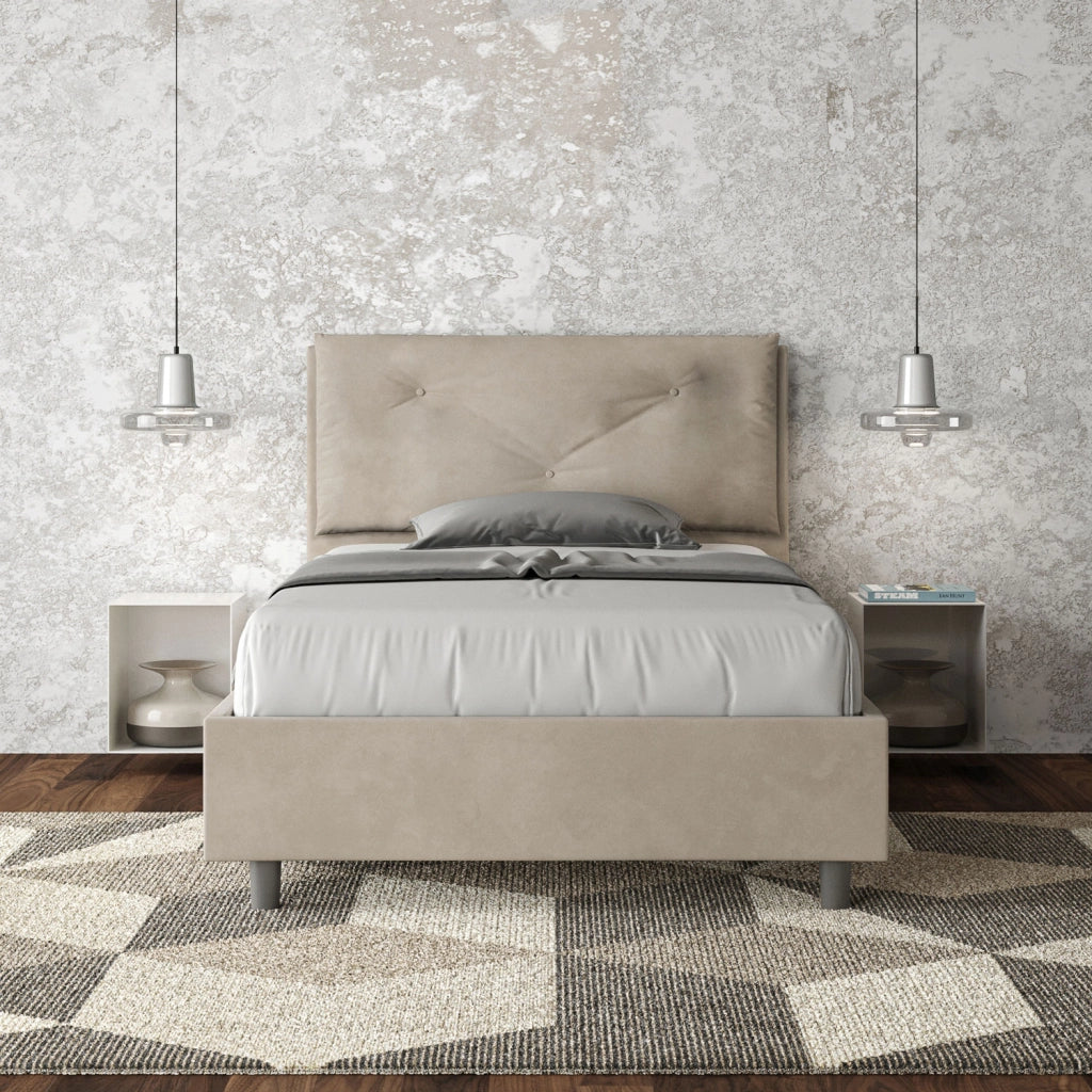 BS COM Letto una piazza e mezza senza rete imbottito 130x210 microfibra sabbia Large