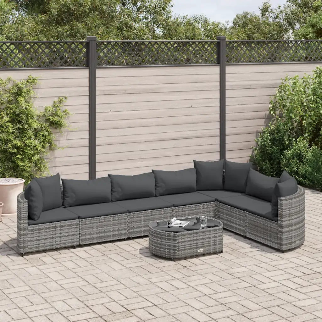Set Divano da Giardino 8 pz con Cuscini Grigio in Polyrattan