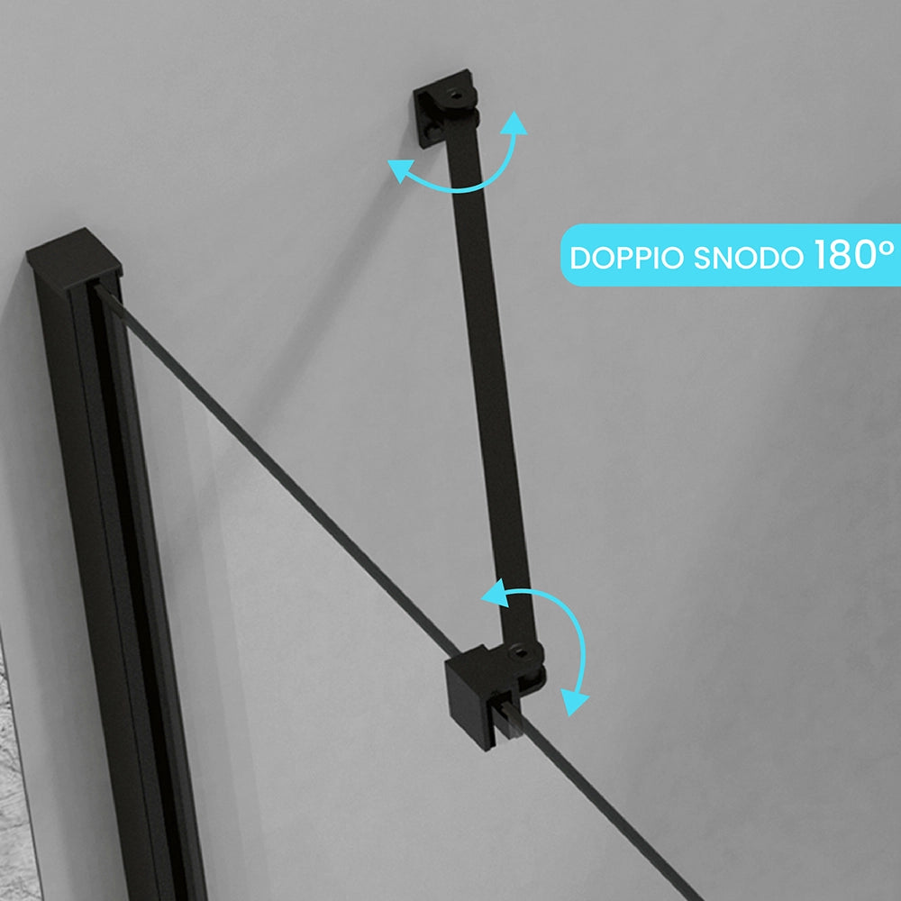 Braccio di supporto a snodo per parete doccia walk-in da 70-110cm in acciaio nero opaco