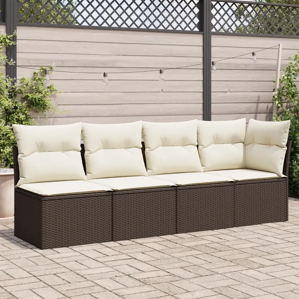 Divano da Giardino a 4 Posti con Cuscini-Sofa da Giardino-Divano da esterno in Polyrattan Marrone