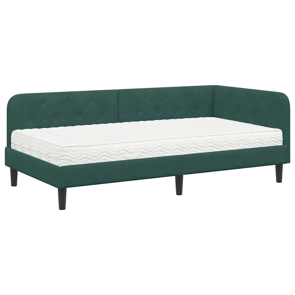 Cornice del letto ad angolo Verde Scuro 90 x 190 cm Velluto