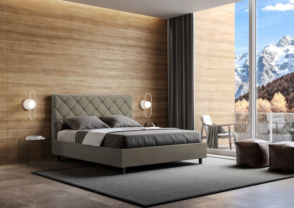 BS COM Letto matrimoniale con rete imbottito 160x190 similpelle cappuccino