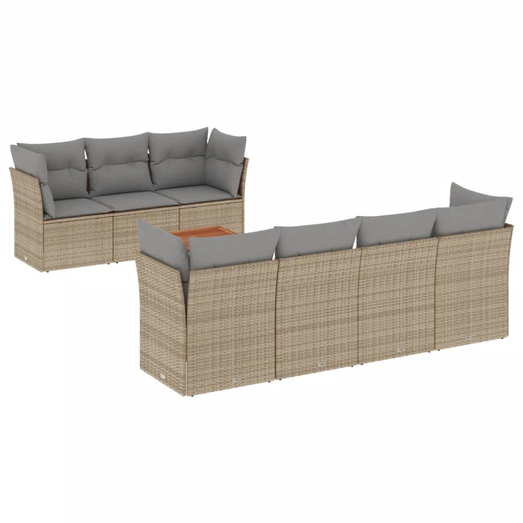 Set Divano da Giardino 8 pz con Cuscini Beige Misto Polyrattan