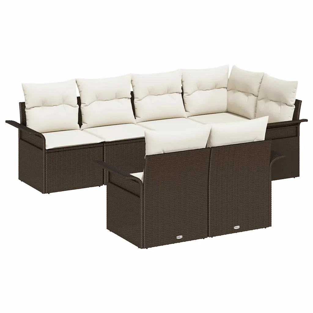 Set Divano da Giardino con cuscino 7 pcs Marrone polyrattan