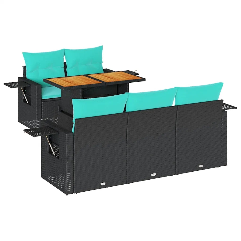 Set Divano da Giardino 6 pz con Cuscini Nero in Polyrattan 3327102