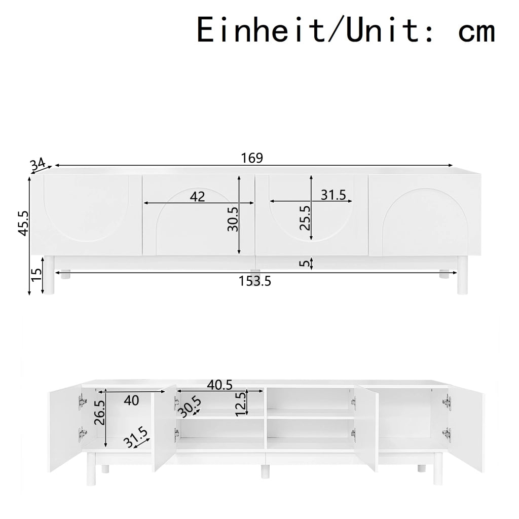 Lowboard bianco in MDF e truciolare lungo 169 cm