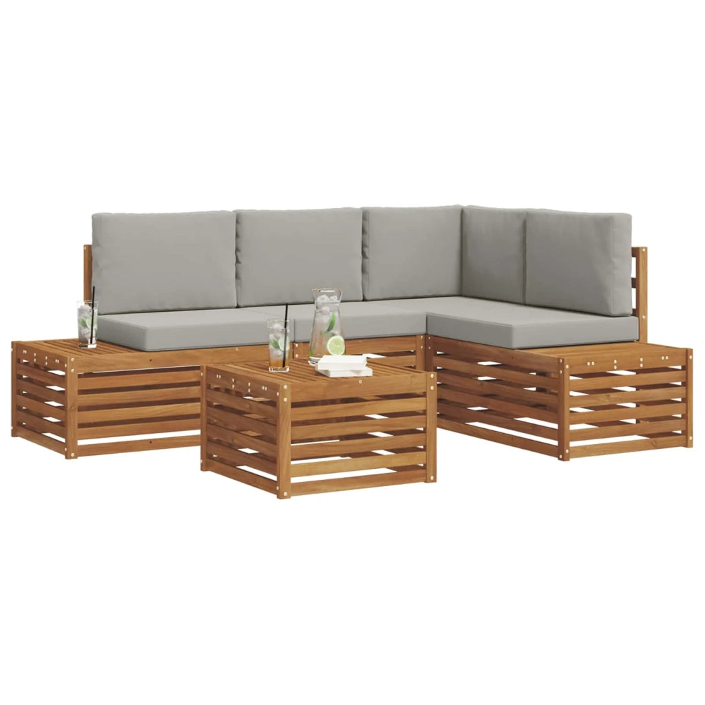 Set di divani da esterno 5 Pezzo Grigio Naturale e Chiaro 3375446