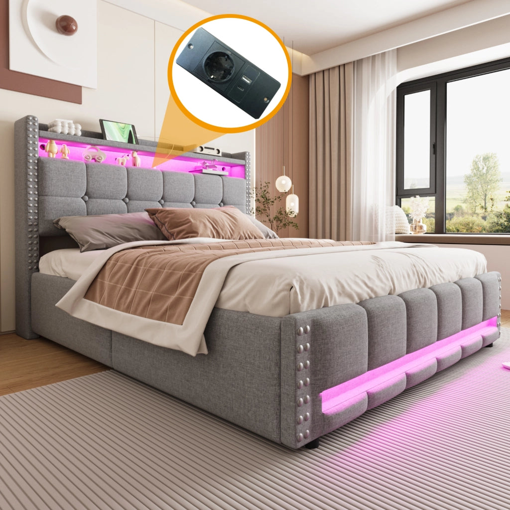 letto imbottito lino grigio chiaro 160 x 200 cm
