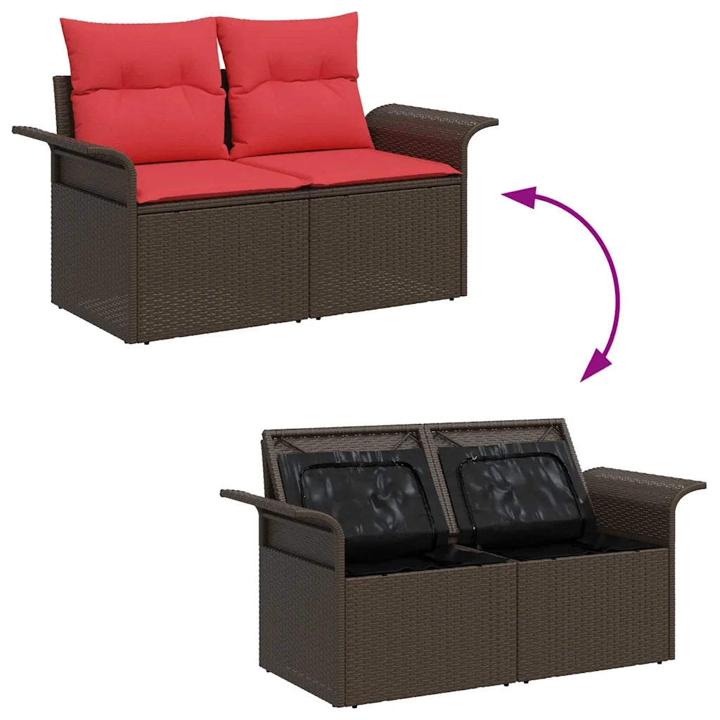 Set Divano da Giardino 9 pcs Beige e Rosso polyrattan 3353963