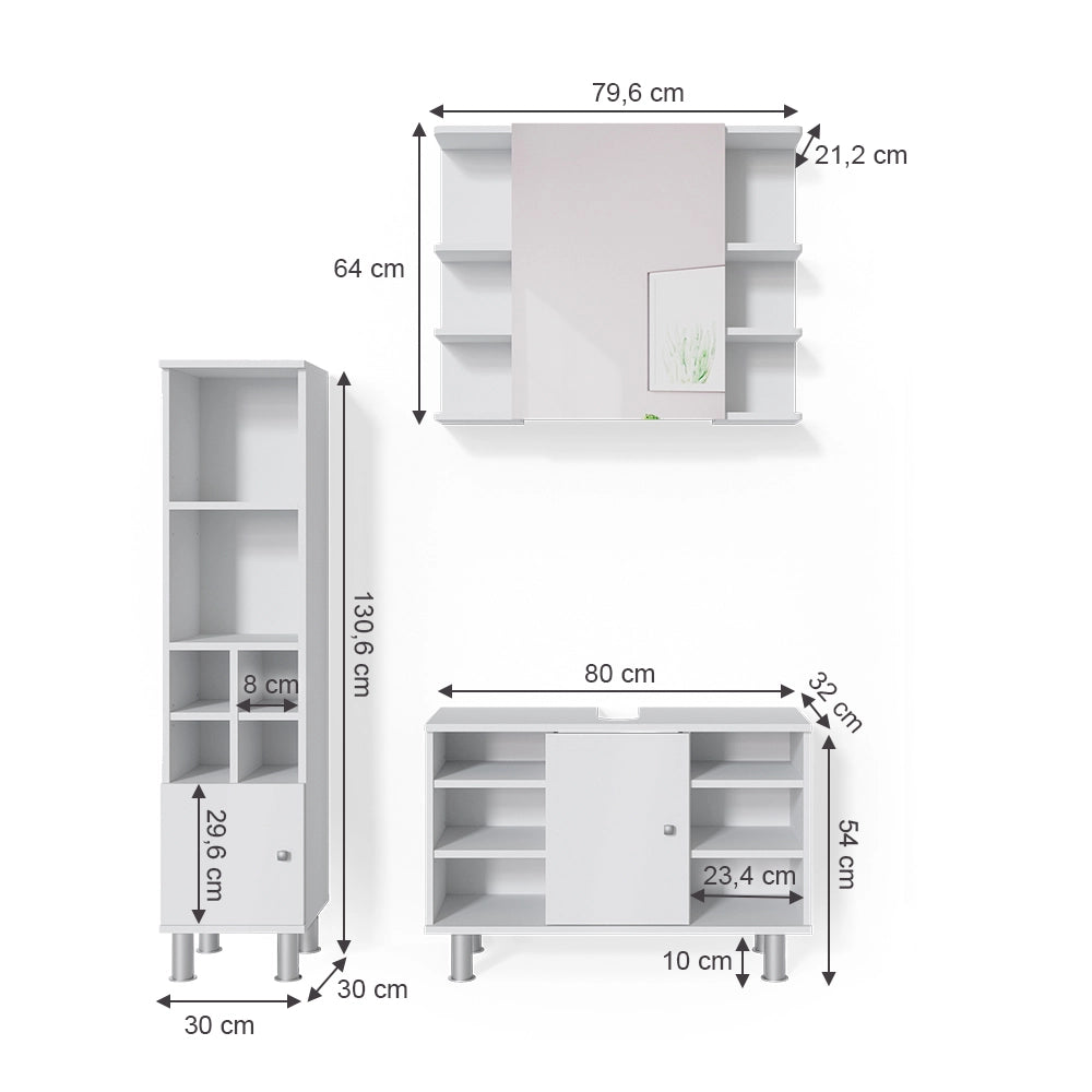 Vicco Set mobili bagno Bianco 3 pezzi, base 80 cm