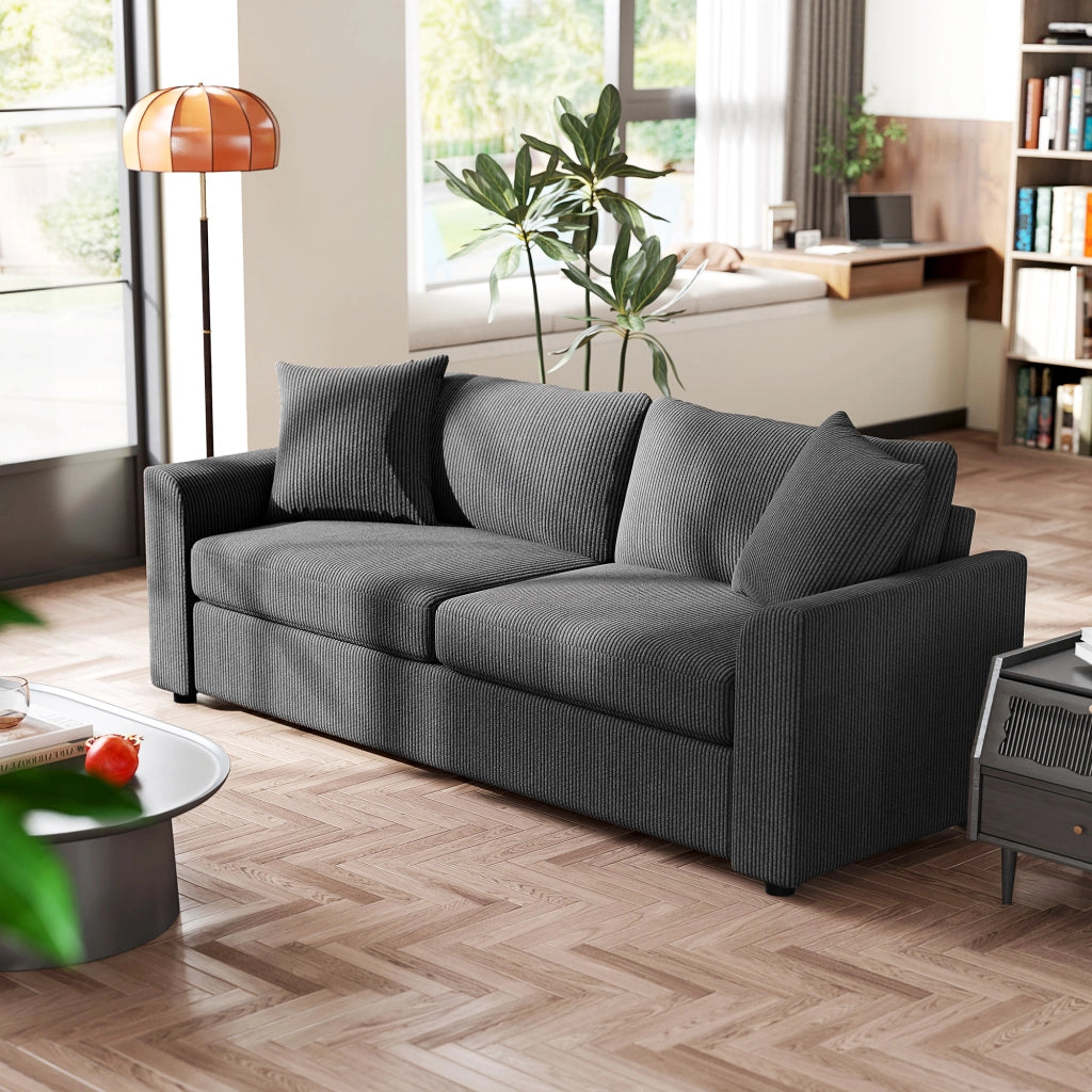 Divano 3 posti velluto a coste ¨C Xylo ¨C grigio scuro con 2 cuscini e molle 212 cm