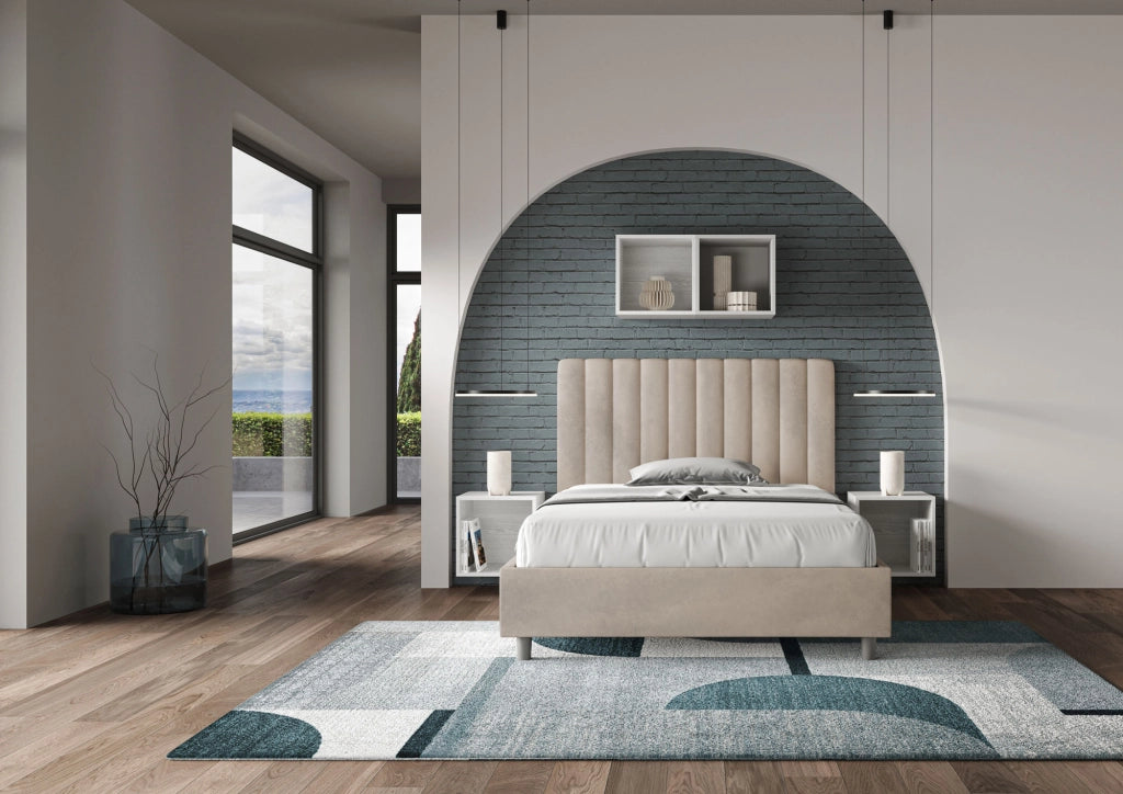 BS COM Letto una piazza e mezza contenitore imbottito 120x190 microfibra sabbia