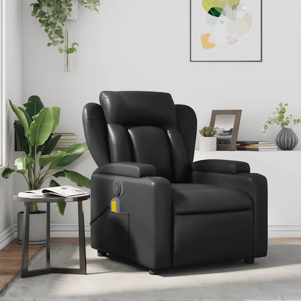 Poltrona Massaggiante | Sedia Relax Reclinabile Nera in Similpelle