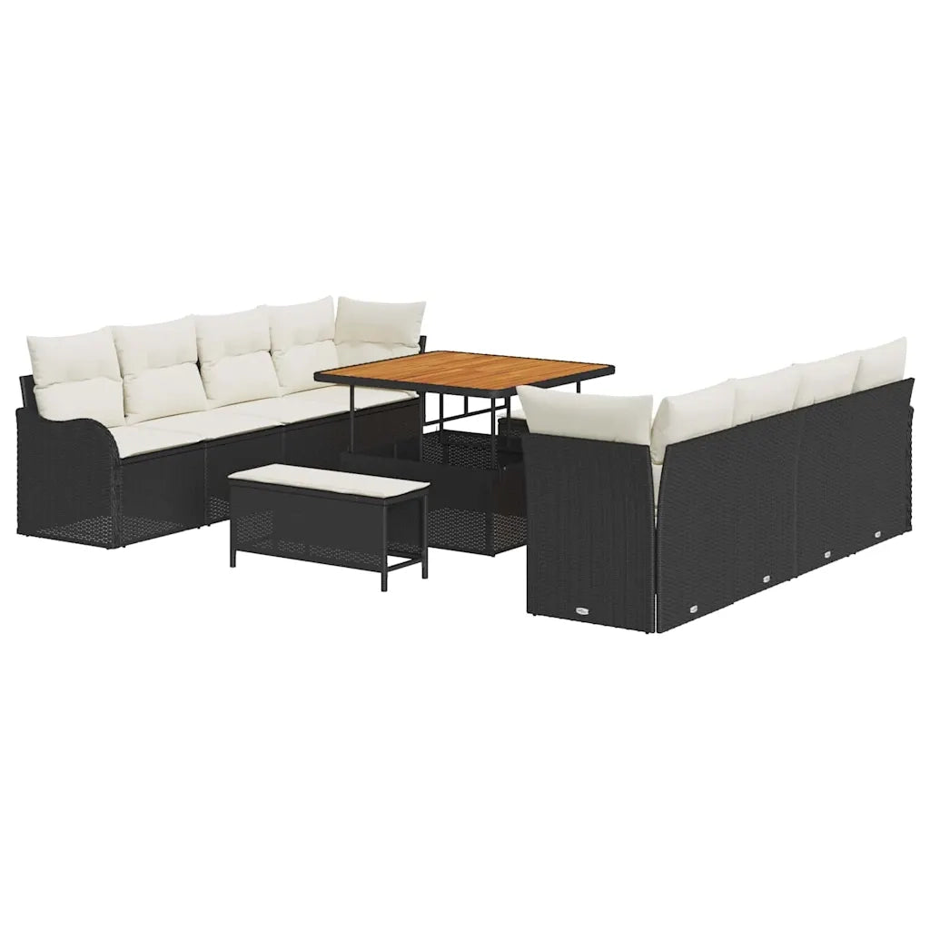 Set Divano da Giardino con cuscino 11 pcs Nero polyrattan