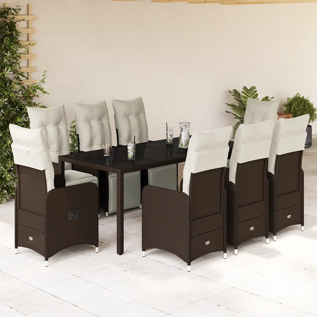Set Bistrò da Giardino 9 pz con Cuscini in Polyrattan Marrone 3277192
