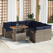 Set Divano da Giardino 9 pz 8-Numero di posti Grigio e Blu Navy 3349443